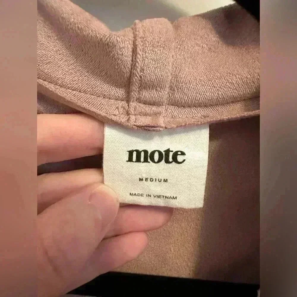 Mote Blush Pink Faux Suede Asymmetric Full-zip Raw Cut Lightweight Moto Jacket M - Picture 4 of 8